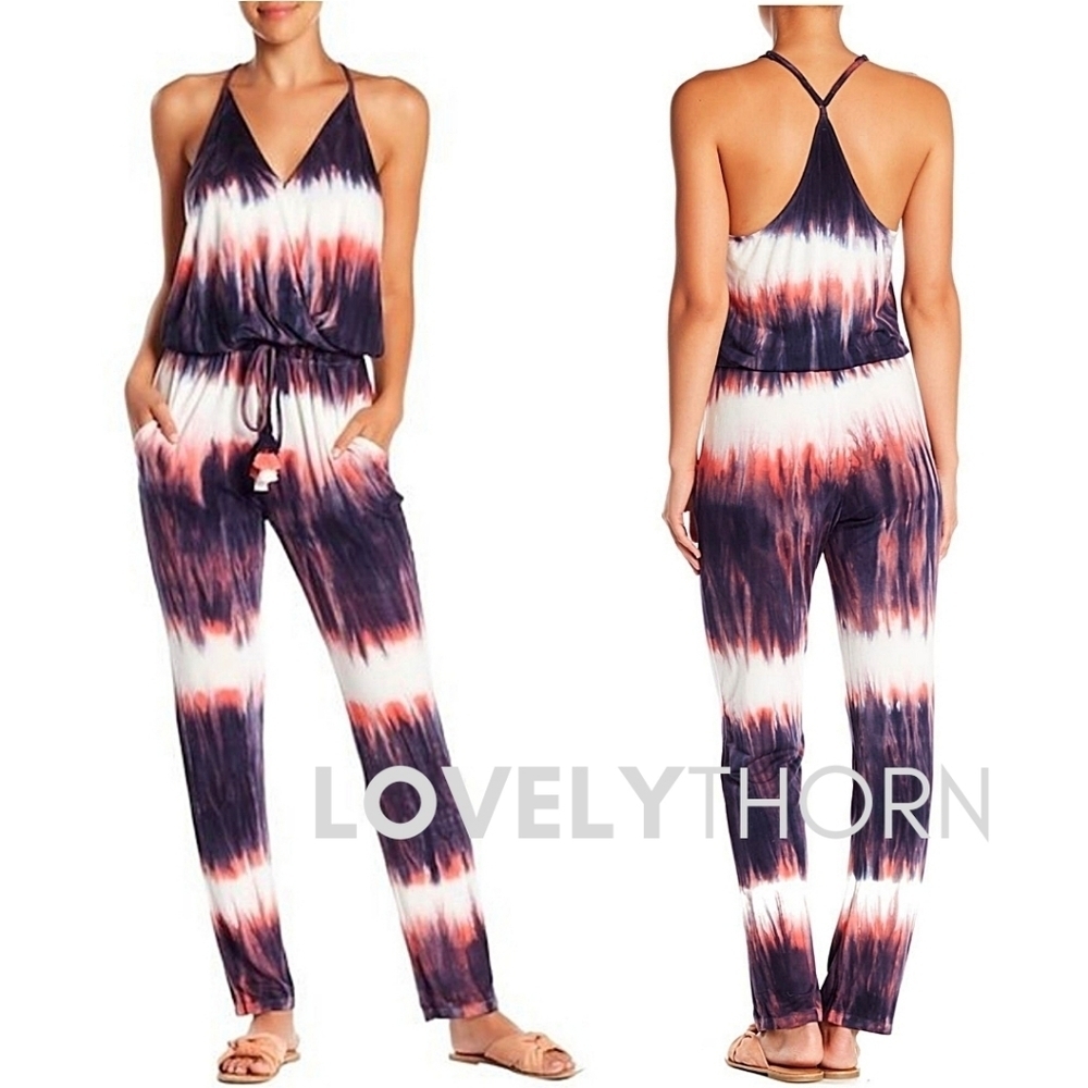 YFB // super soft surplice tie waist tie dye y-back jumpsuit